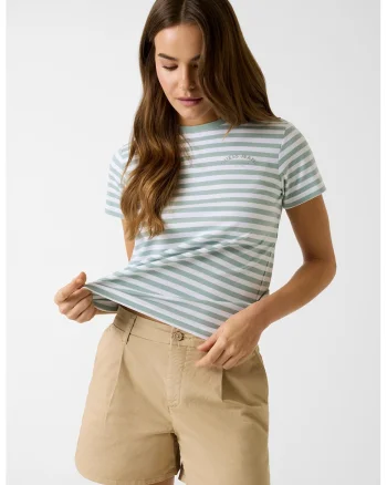 Tricou din amestec de bumbac cu dungi, Alb/Verde pal
