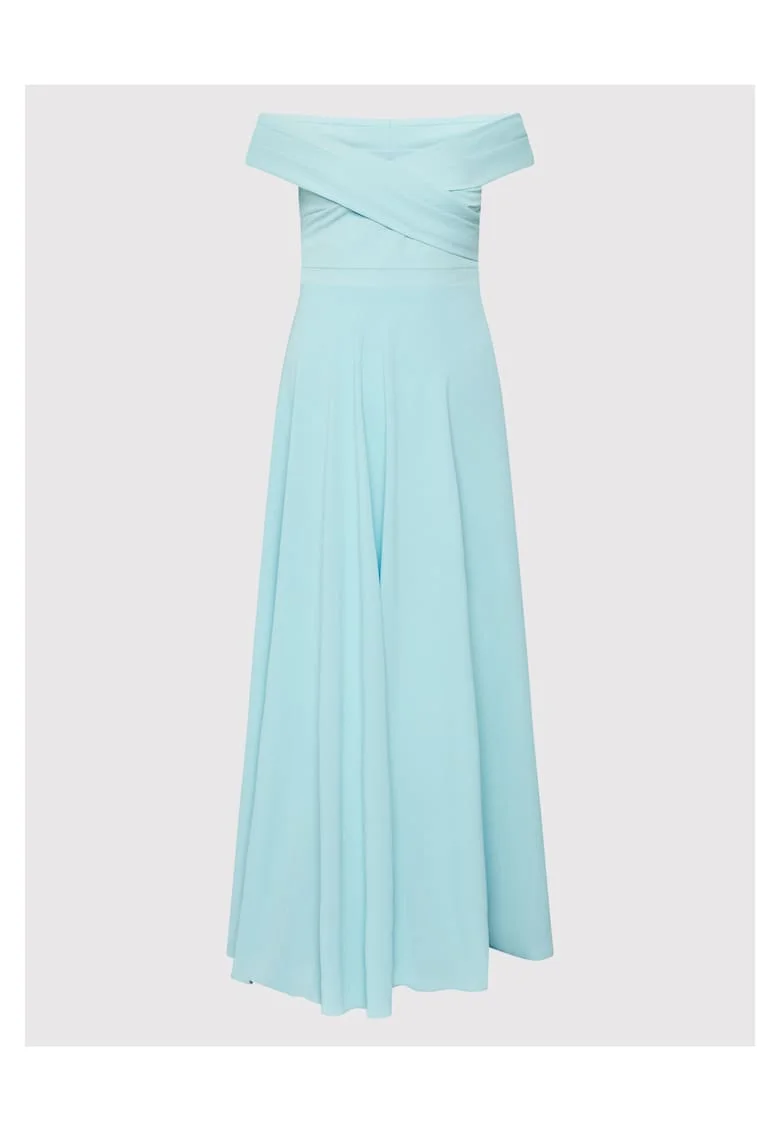 Rochie de seara,  maneca scurta, fermoar, albastru, poliester,