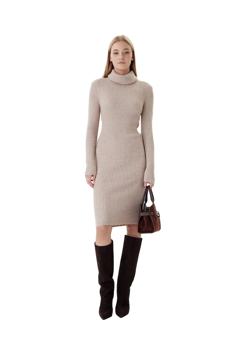 Rochie tricotata Femei,  50% viscoza, 27% 23% poliester, Bej