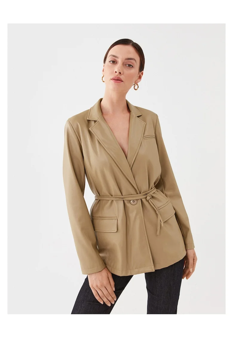 Sacou dama,  piele ecologica, bej, captuseala 100% poliester,
