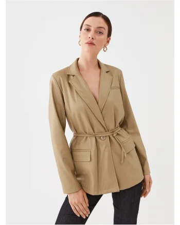 Sacou dama,  piele ecologica, bej, captuseala 100% poliester,