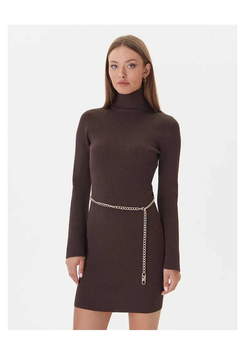 Rochie tricotata de dama,  70% viscoza, 15% poliester, 13% nailon, 2% elastan, maro,