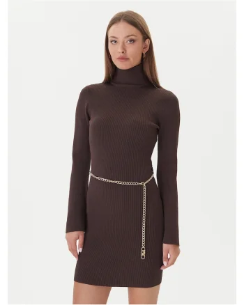 Rochie tricotata de dama,  70% viscoza, 15% poliester, 13% nailon, 2% elastan, maro,