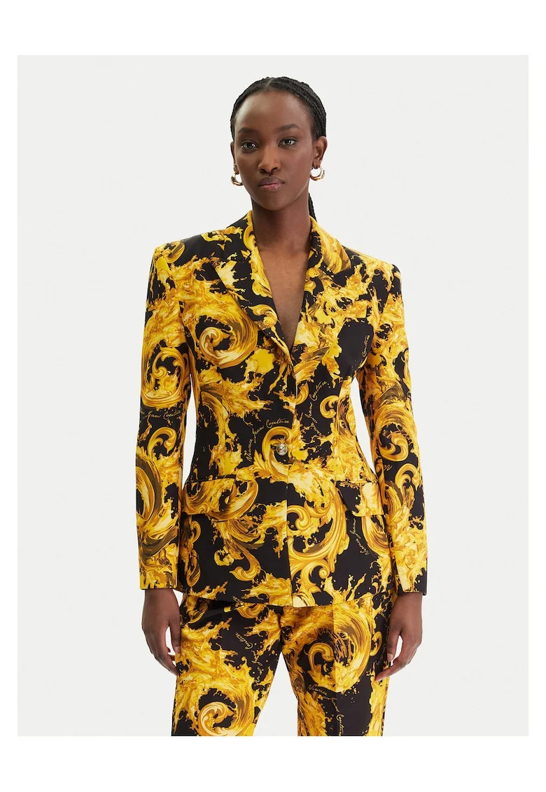 Sacou dama,  slim fit, negru, poliester, Negru/Galben