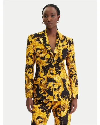Sacou dama,  slim fit, negru, poliester, Negru/Galben