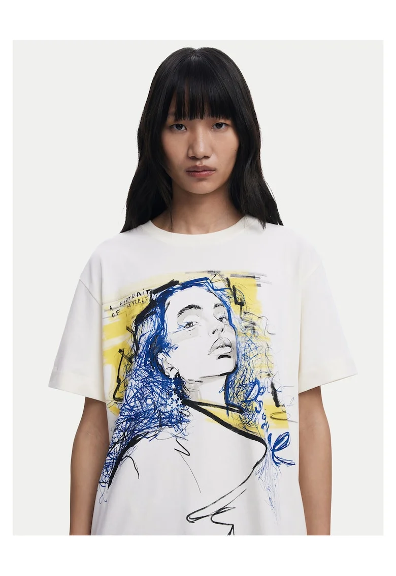 Tricou dama,  lejer, alb, bumbac,