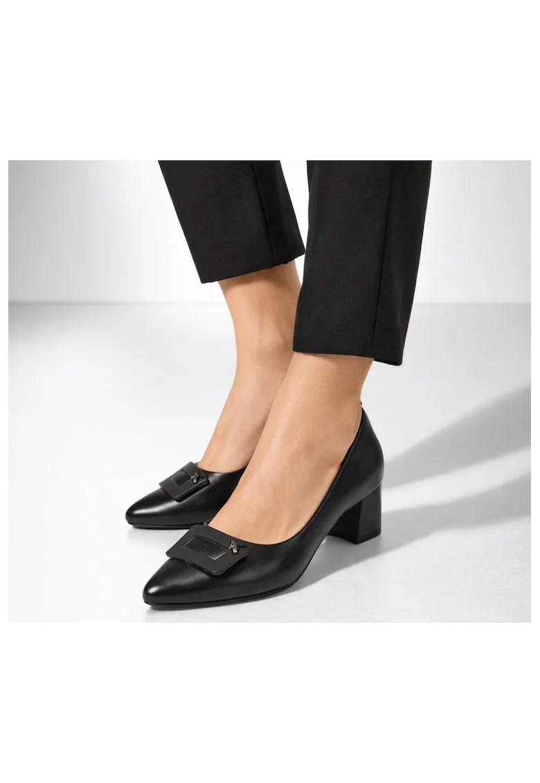Pantofi din piele cu varf ascutit, Negru, Negru