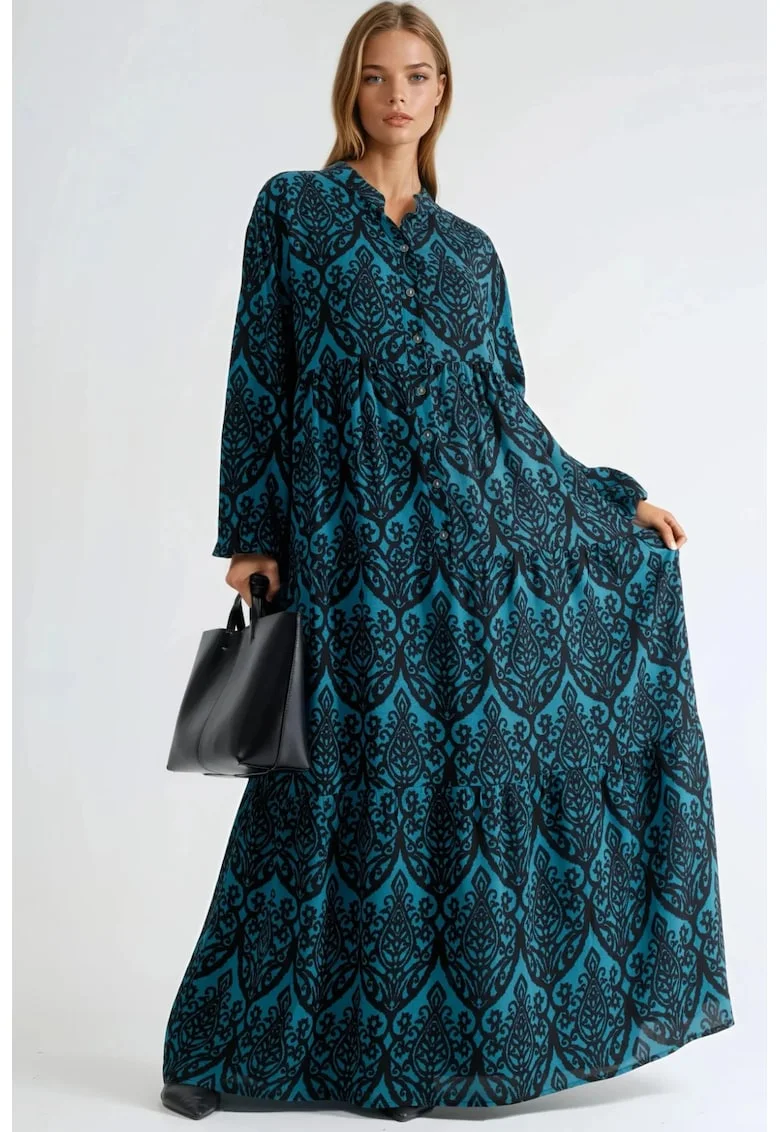 Rochie Maxi dama,  Comfort Fit, Albastru/Negru, Viscoza