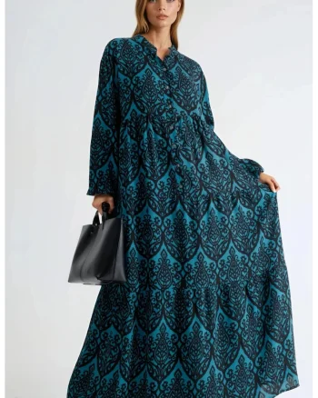 Rochie Maxi dama,  Comfort Fit, Albastru/Negru, Viscoza