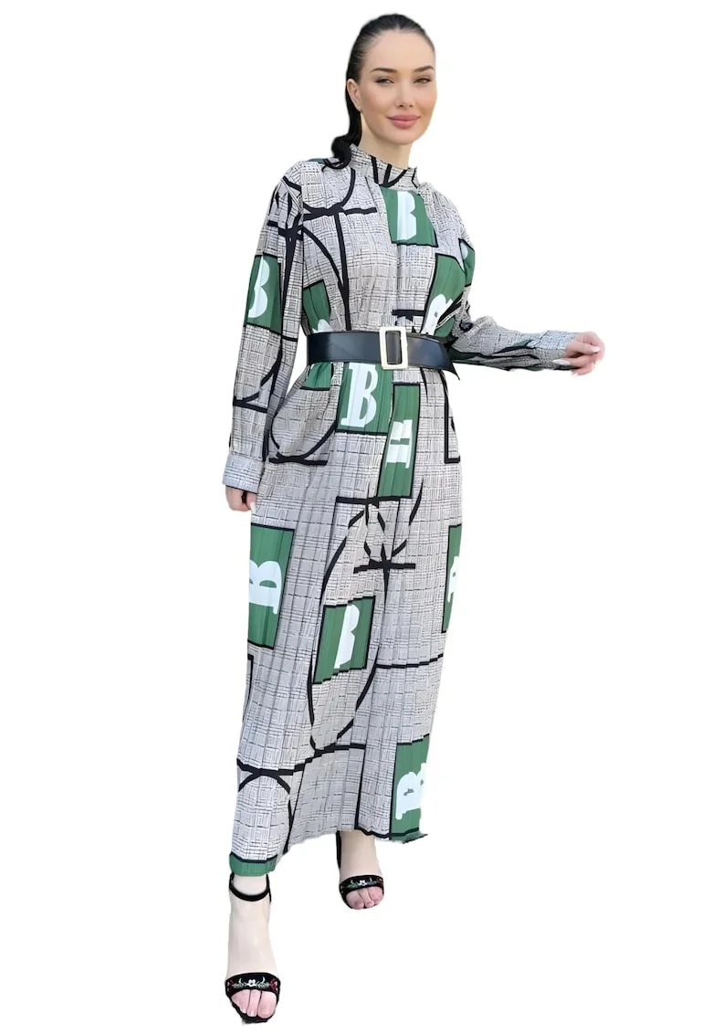 Rochie maxi,  imprimeu geometric, multicolor, poliester