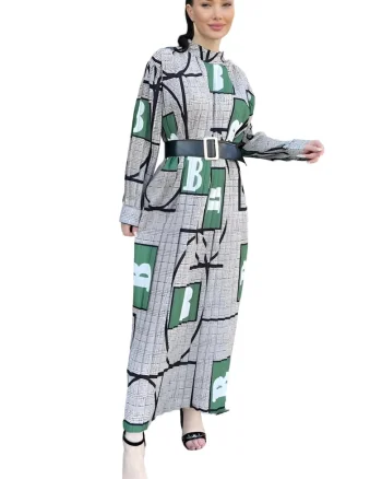 Rochie maxi,  imprimeu geometric, multicolor, poliester