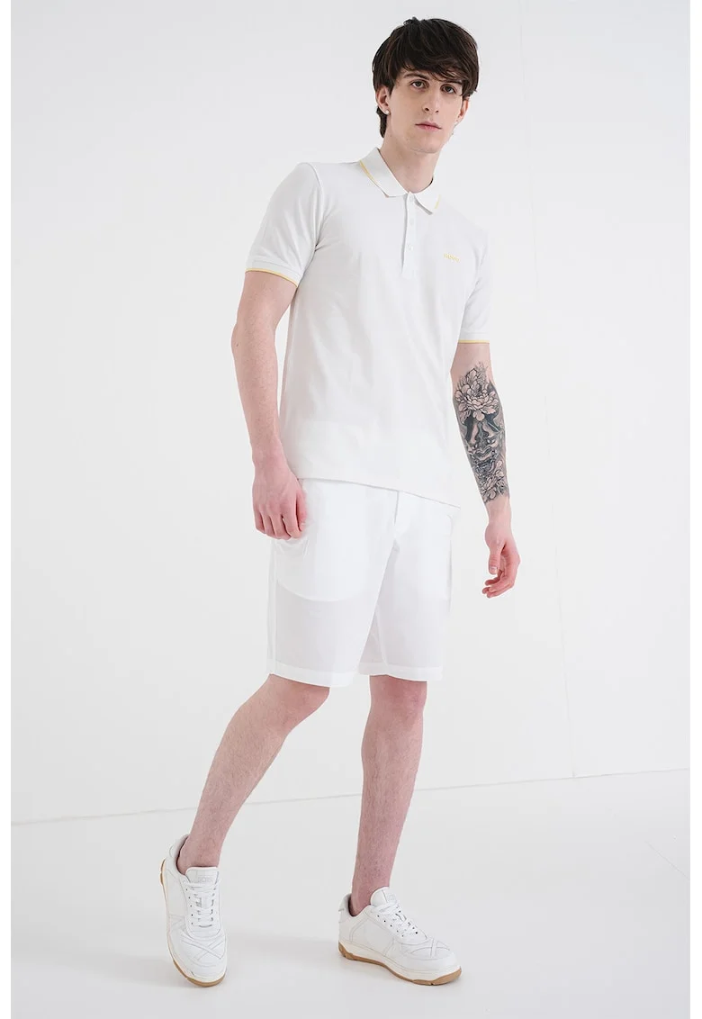 Tricou polo slim fit Dinoso, Galben pai/Alb optic