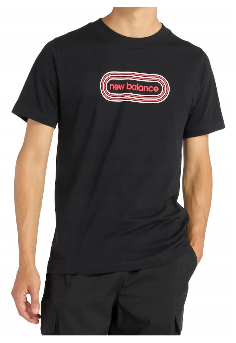 Tricou din bumbac cu imprimeu logo si decolteu la baza gatului