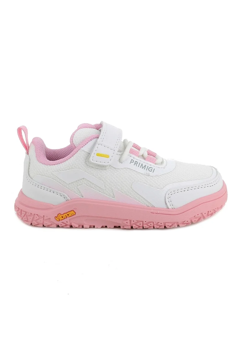 Pantofi sport din plasa cu garnituri din piele ecologica, Alb/Roz