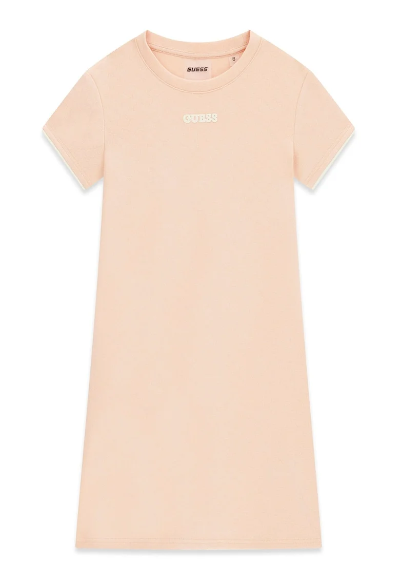 Rochie cu maneci scurte si detaliu logo, Bej deschis