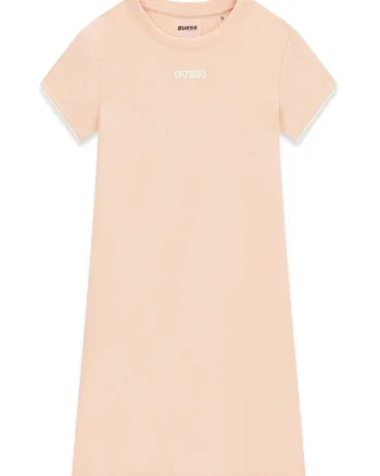 Rochie cu maneci scurte si detaliu logo, Bej deschis