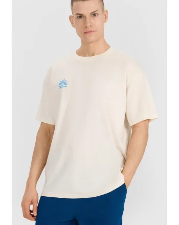 Tricou Oversize Barbati  100% Bumbac, Alb Ecru, SS25, Alb