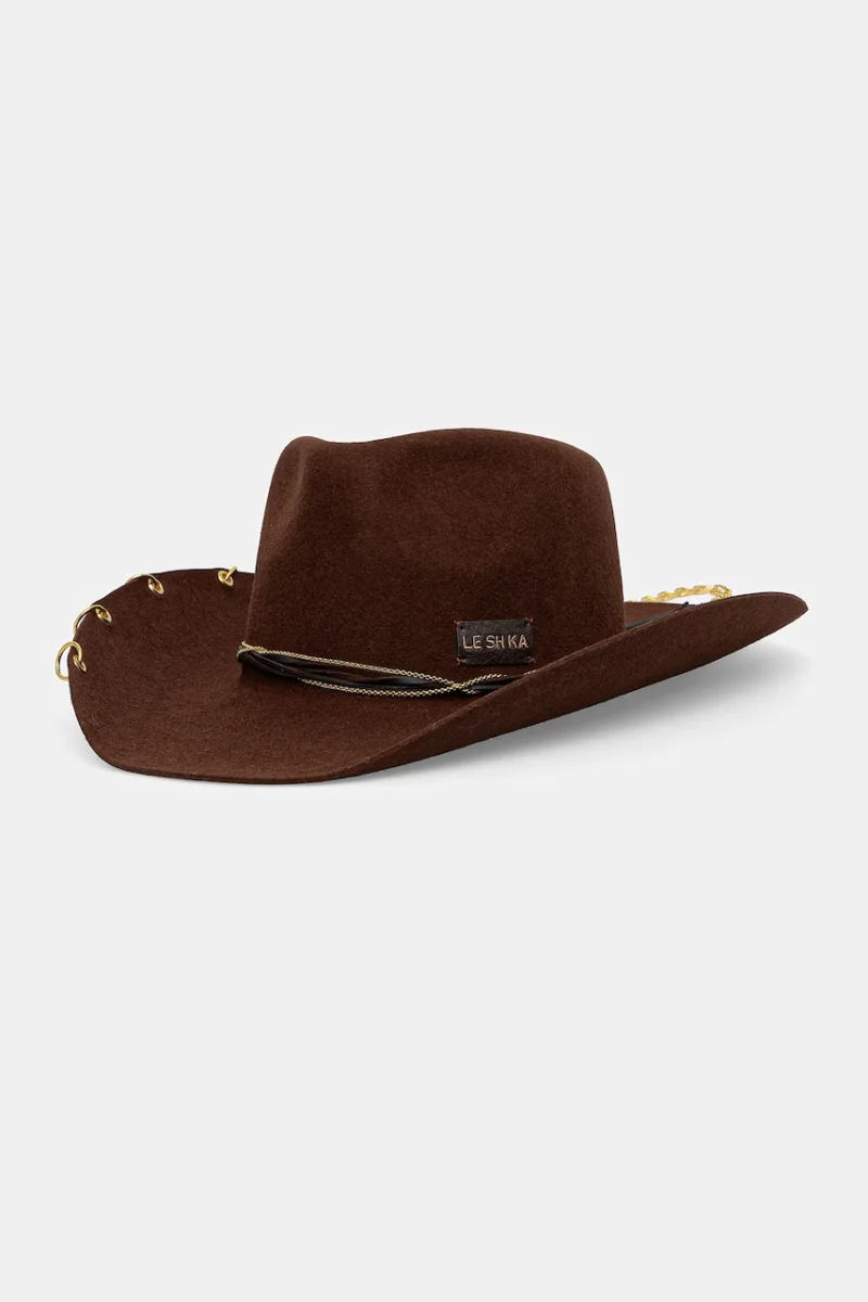 LE SH KA headwear pălărie cu boruri largi pentru femei, din lână Brown Cowboy