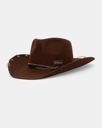 LE SH KA headwear pălărie cu boruri largi pentru femei, din lână Brown Cowboy