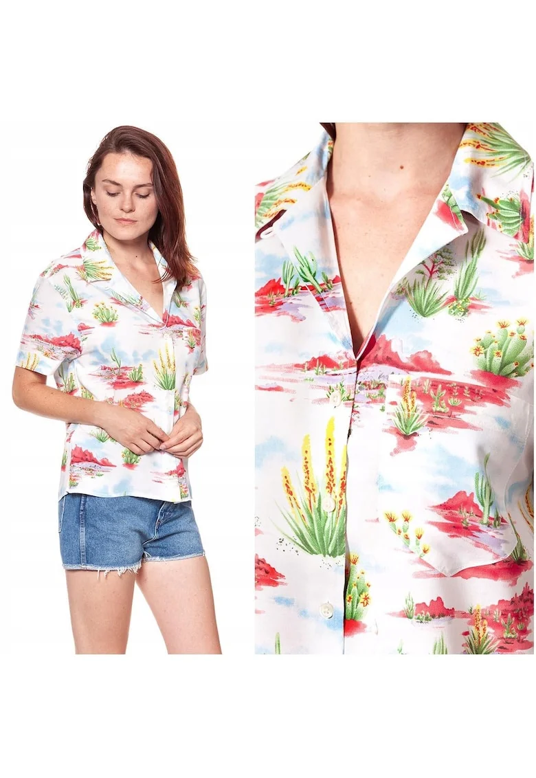 Camasa Dama Maneca Scurta,  CUBAN SHIRT, Croiala Larga Confortabila, Material Racoros 100% Vascoza, Ideala Pentru Vara, Design Relaxat Cu Buzunar, Stil Modern, Inchidere Nasturi, Alb, Alb
