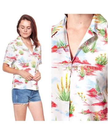 Camasa Dama Maneca Scurta,  CUBAN SHIRT, Croiala Larga Confortabila, Material Racoros 100% Vascoza, Ideala Pentru Vara, Design Relaxat Cu Buzunar, Stil Modern, Inchidere Nasturi, Alb, Alb
