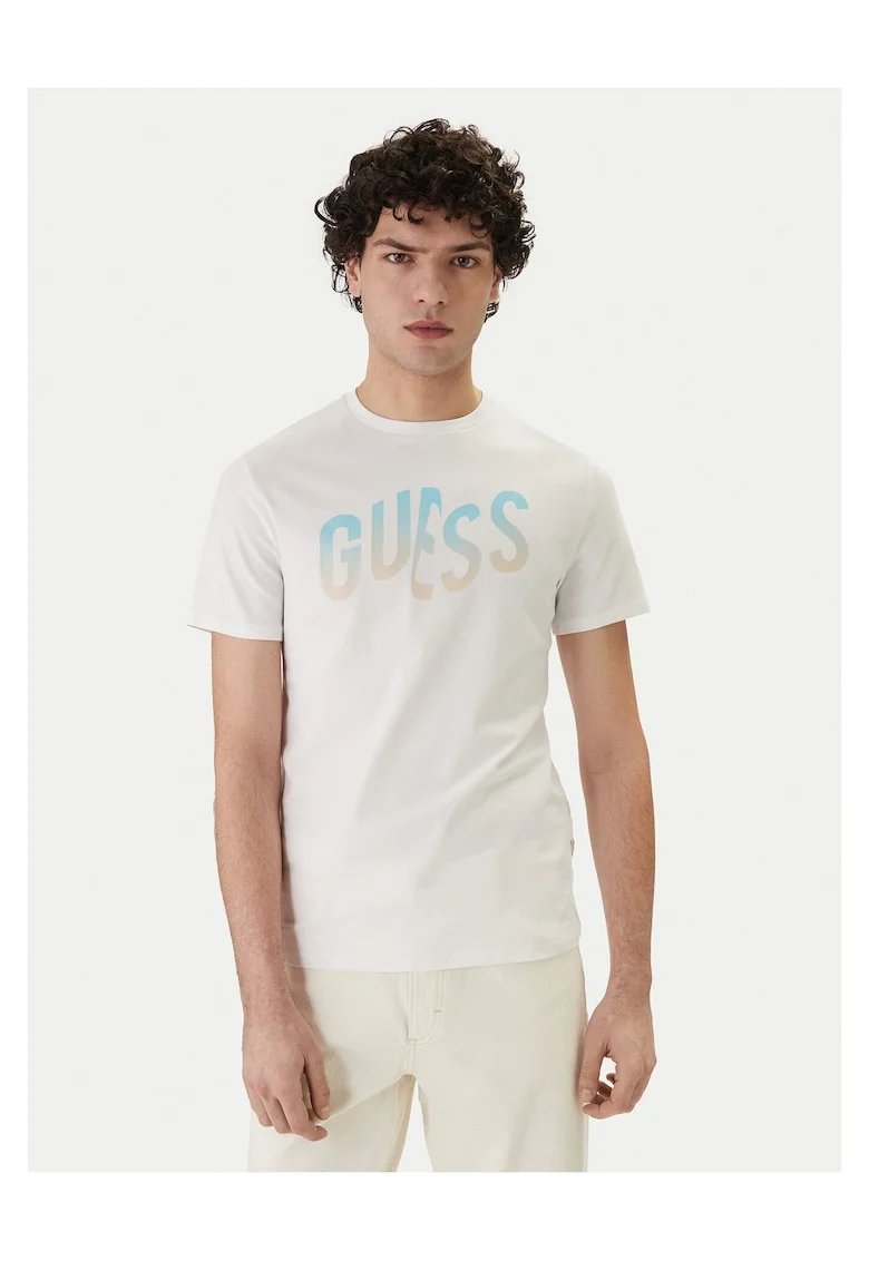 Tricou Barbati,  Alb, Slim fit, Bumbac/Elastan