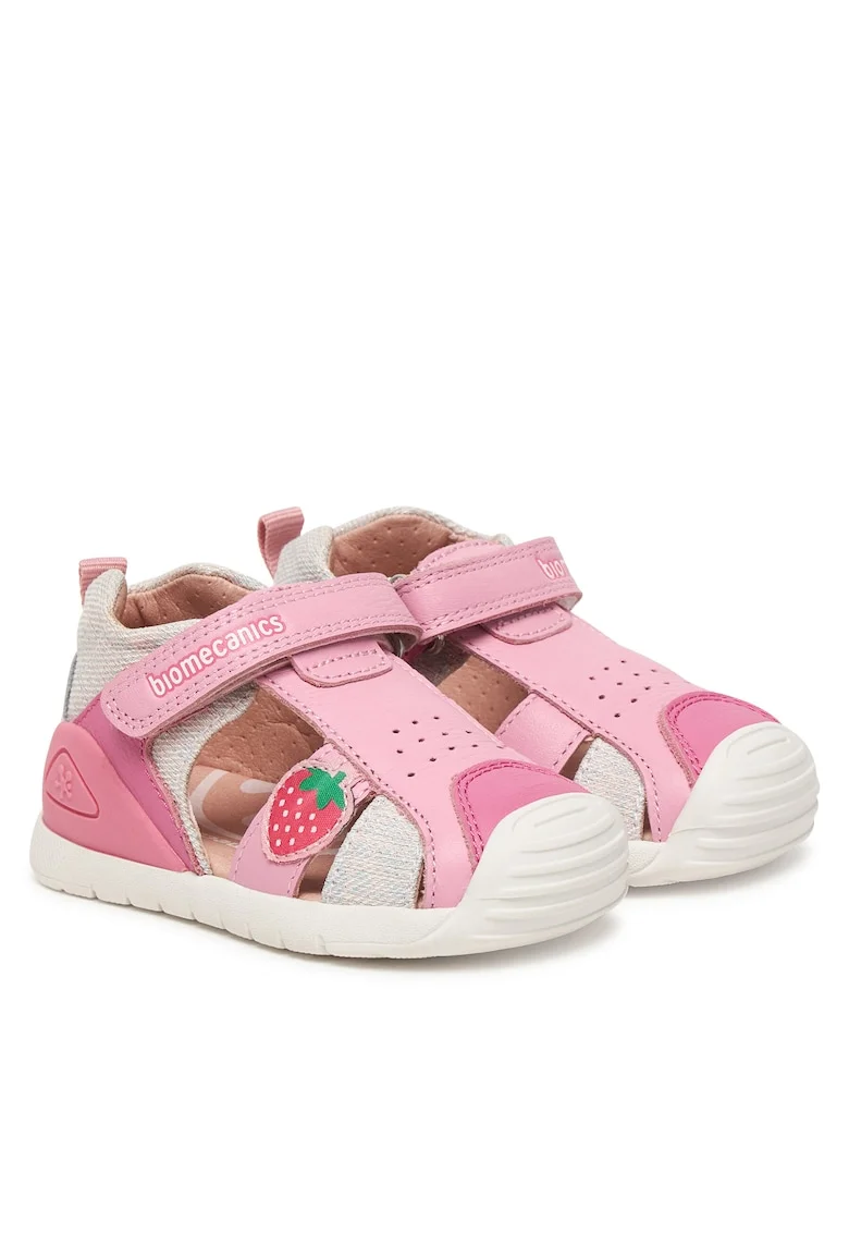 Sandale copii,  piele naturala, roz alb, sistem inchidere Velcro