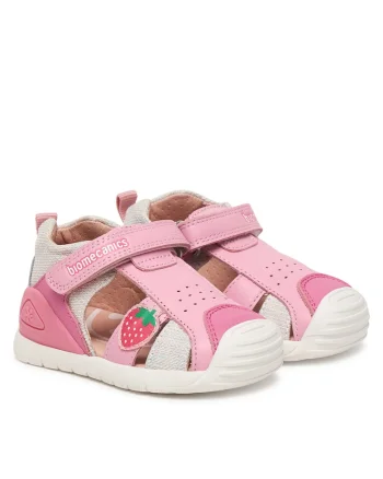 Sandale copii,  piele naturala, roz alb, sistem inchidere Velcro