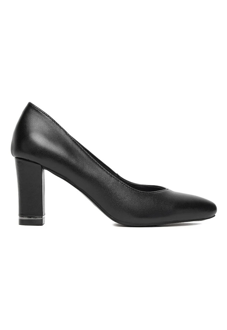 Pantofi dama,  piele naturala, negru, tocul bloc, varf ascutit,