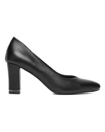 Pantofi dama,  piele naturala, negru, tocul bloc, varf ascutit,