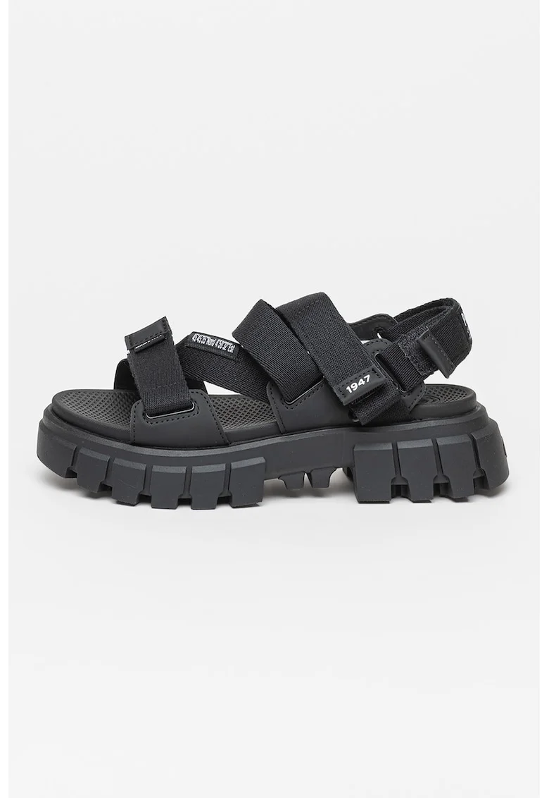 Sandale cu velcro si logo, Negru
