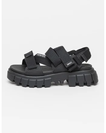 Sandale cu velcro si logo, Negru