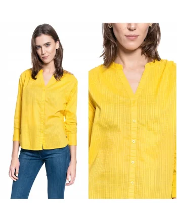 Camasa Dama,  EDDA BLOUSE, 100% Bumbac Natural Calitate Premium, Croiala Slim Fit, Material Moale Si Respirabil, Design Clasic Cu Guler, Inchidere Cu Nasturi, Ideala Pentru Tinute Casual, Marimea 36 S, Galben