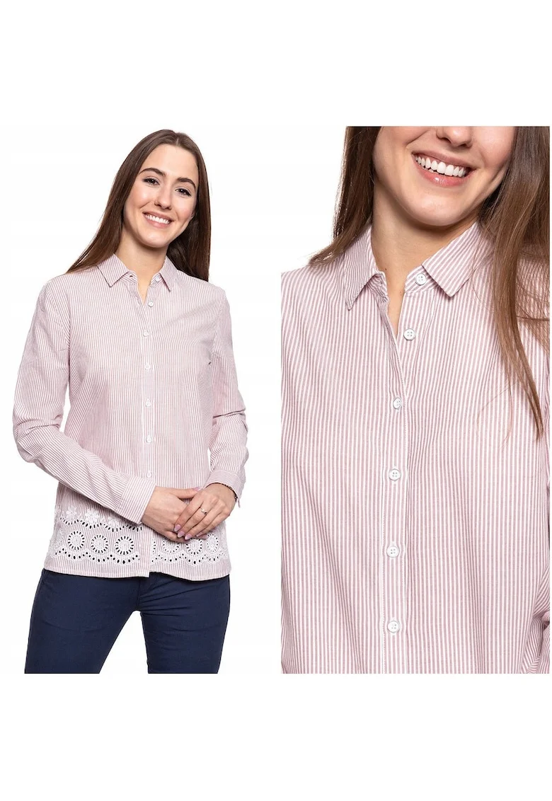 Camasa Dama In Dungi,  EMMA KC STRIPE, 100% Bumbac Natural, Croiala Slim Fit, Material Moale Si Respirabil, Design Clasic Cu Guler, Inchidere Nasturi, Ideala Pentru Tinute Office, Marimea 36 S, Roz Alb