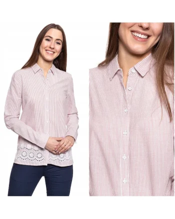 Camasa Dama In Dungi,  EMMA KC STRIPE, 100% Bumbac Natural, Croiala Slim Fit, Material Moale Si Respirabil, Design Clasic Cu Guler, Inchidere Nasturi, Ideala Pentru Tinute Office, Marimea 36 S, Roz Alb