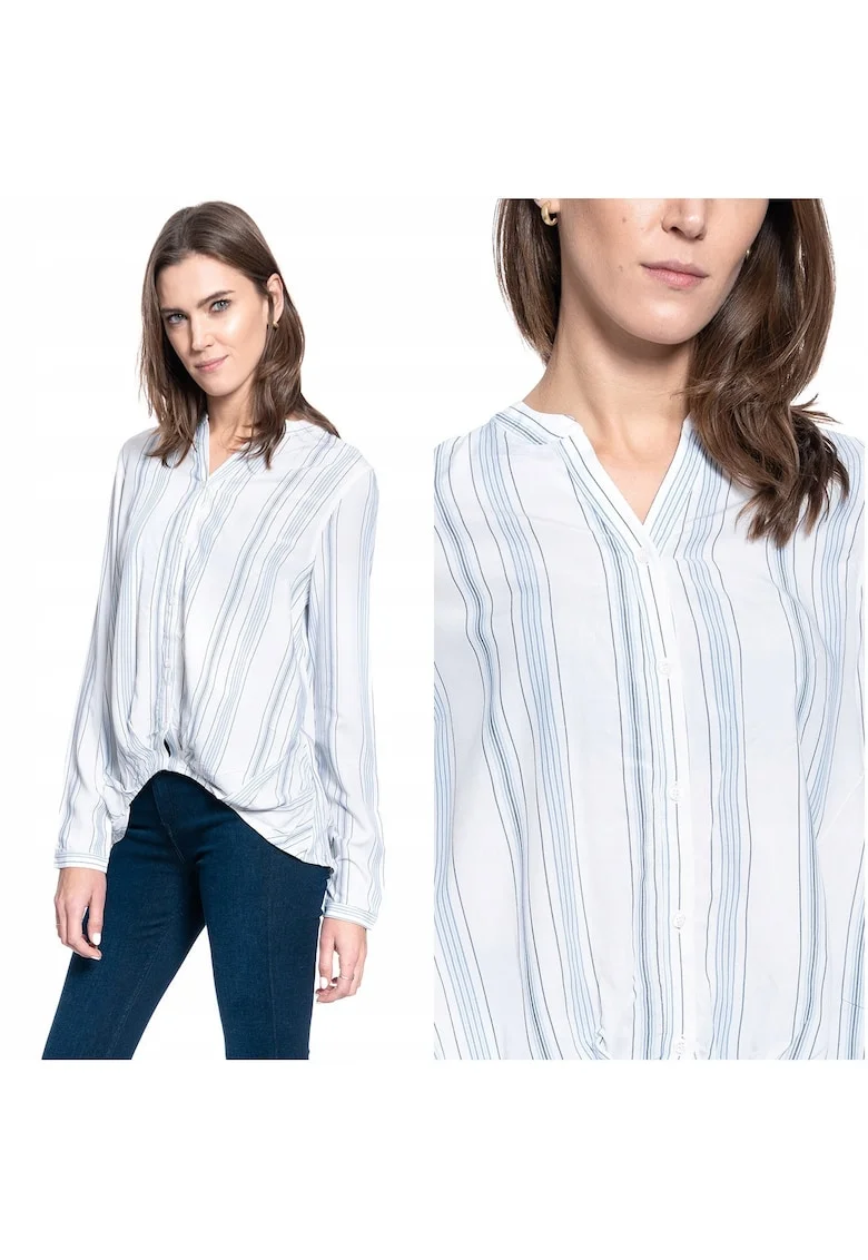 Camasa Dama In Dungi,  EMMA STRIPE BLOUSE, 100% Bumbac Natural, Croiala Regular Fit, Material Moale Si Respirabil, Design Clasat Cu Linii, Inchidere Nasturi, Ideala Pentru Tinute Office, Marimea 36 S, Alb