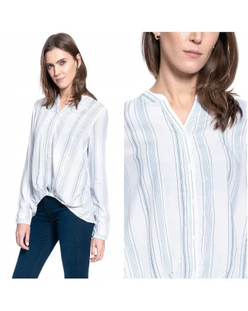 Camasa Dama In Dungi,  EMMA STRIPE BLOUSE, 100% Bumbac Natural, Croiala Regular Fit, Material Moale Si Respirabil, Design Clasat Cu Linii, Inchidere Nasturi, Ideala Pentru Tinute Office, Marimea 36 S, Alb