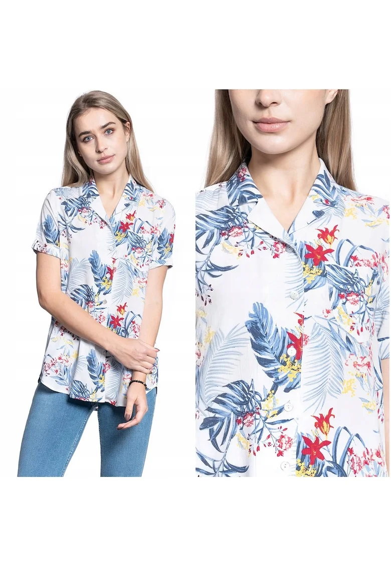 Camasa Dama,  EDDA AOP BLOUSE, 100% Bumbac Natural, Croiala Regular Fit, Material Moale Si Respirabil, Design Modern Cu Model Colorat, Inchidere Nasturi, Ideala Pentru Orice Ocazie, Marimea 36 S, Alb Multicolor