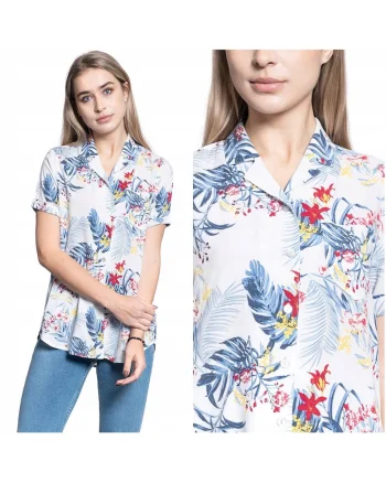 Camasa Dama,  EDDA AOP BLOUSE, 100% Bumbac Natural, Croiala Regular Fit, Material Moale Si Respirabil, Design Modern Cu Model Colorat, Inchidere Nasturi, Ideala Pentru Orice Ocazie, Marimea 36 S, Alb Multicolor