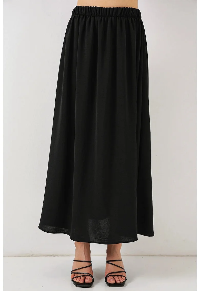 Fusta maxi texturata HiCCUP cu snur in talie, neagra, poliester-elastan