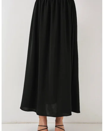 Fusta maxi texturata HiCCUP cu snur in talie, neagra, poliester-elastan