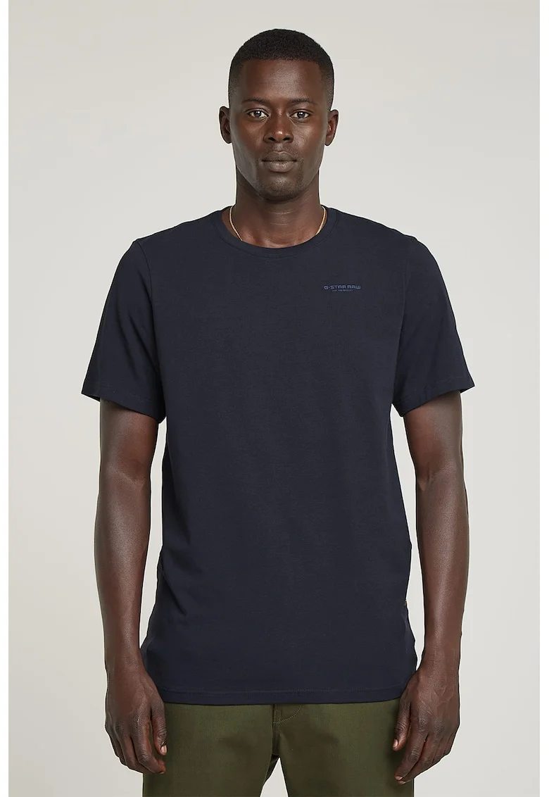 Tricou slim fit cu decolteu la baza gatului Base, Gri carbune/Albastru petrol