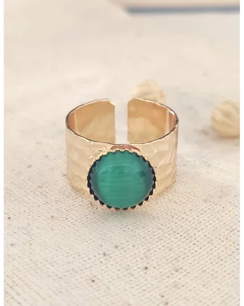 Inel ajustabil cu piatra cat-eye, Verde/Auriu