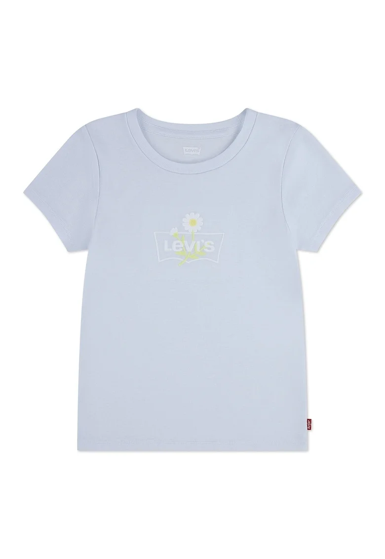 Tricou din amestec de bumbac cu logo brodat, Albastru glaciar