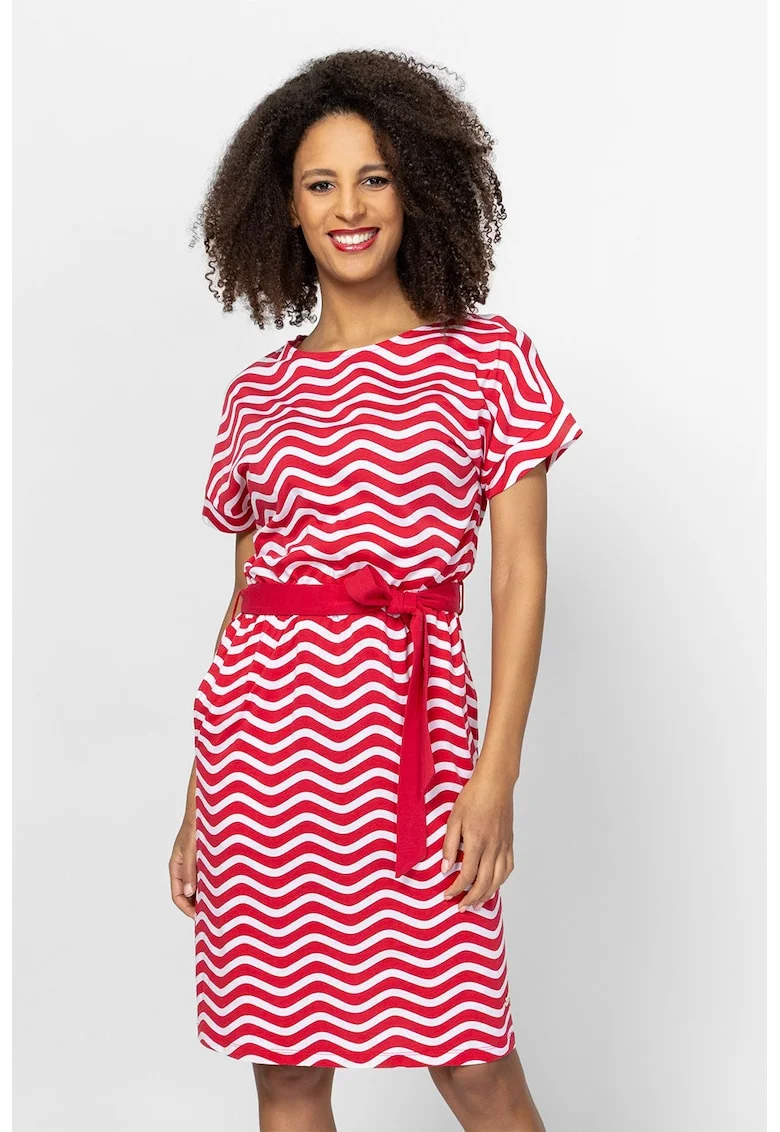 Rochie midi cu croiala dreapta Vinona, Rosu/Alb