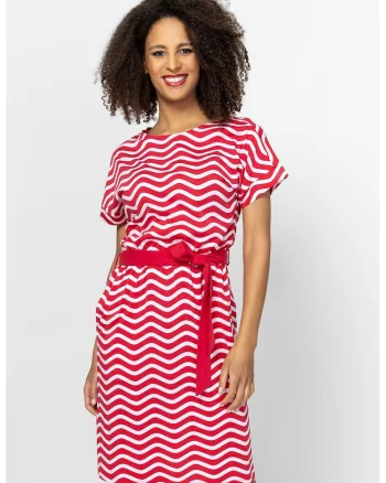 Rochie midi cu croiala dreapta Vinona, Rosu/Alb