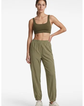 Pantaloni uni de trening cu talie inalta, Verde masliniu