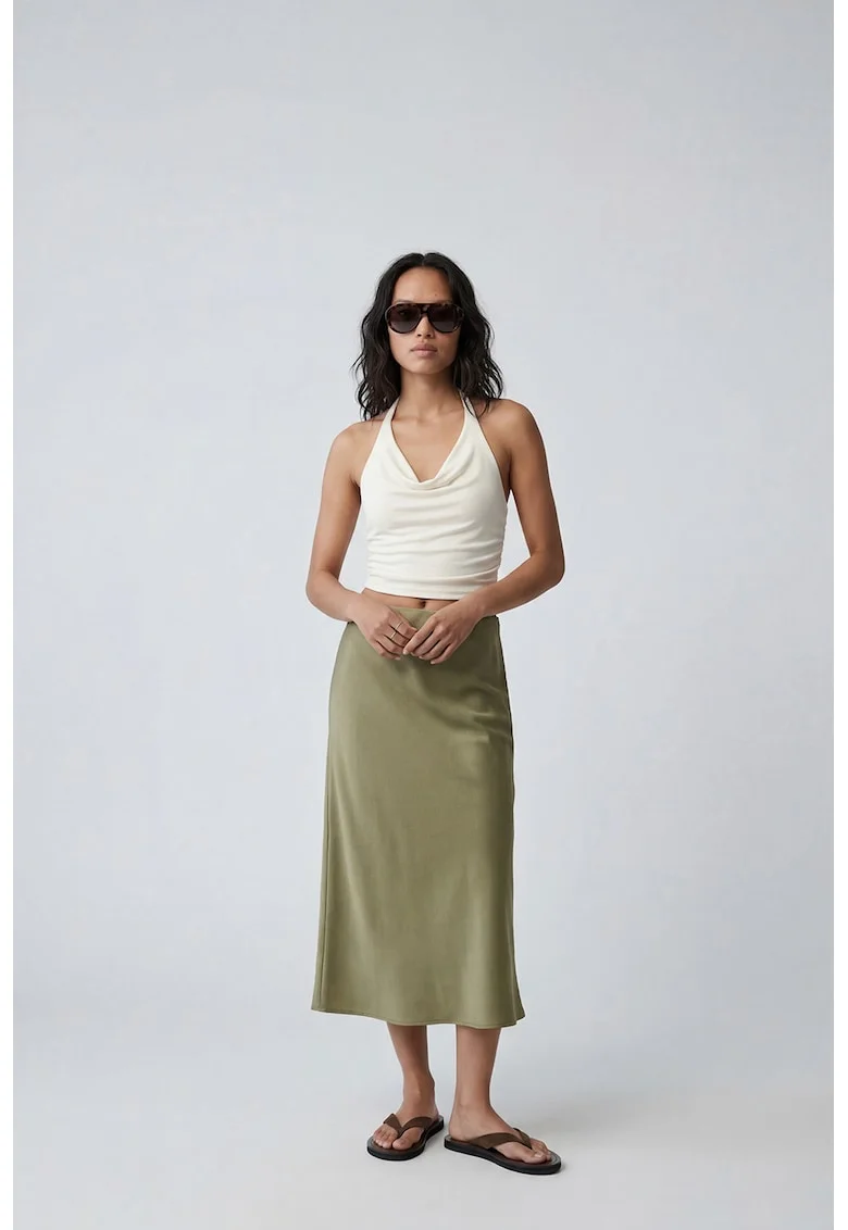 Fusta midi de satin, Verde pal
