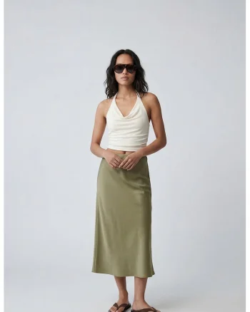 Fusta midi de satin, Verde pal