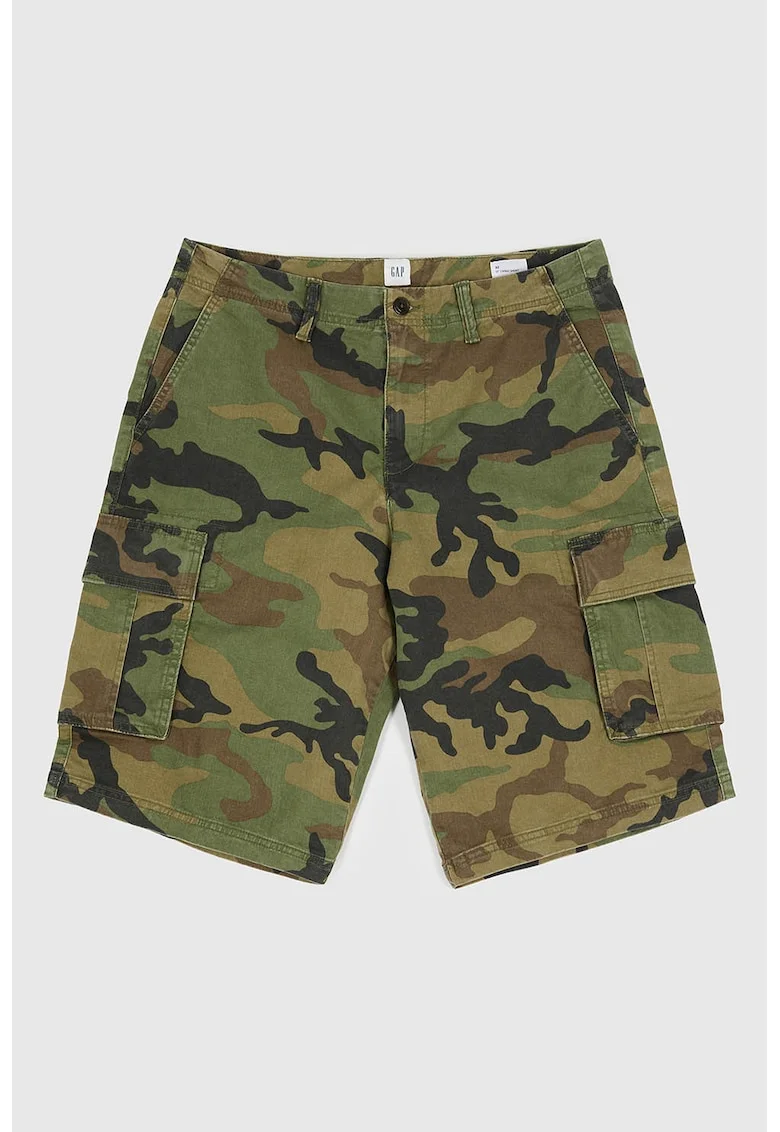 Pantaloni cargo scurti cu model camuflaj, Verde masliniu